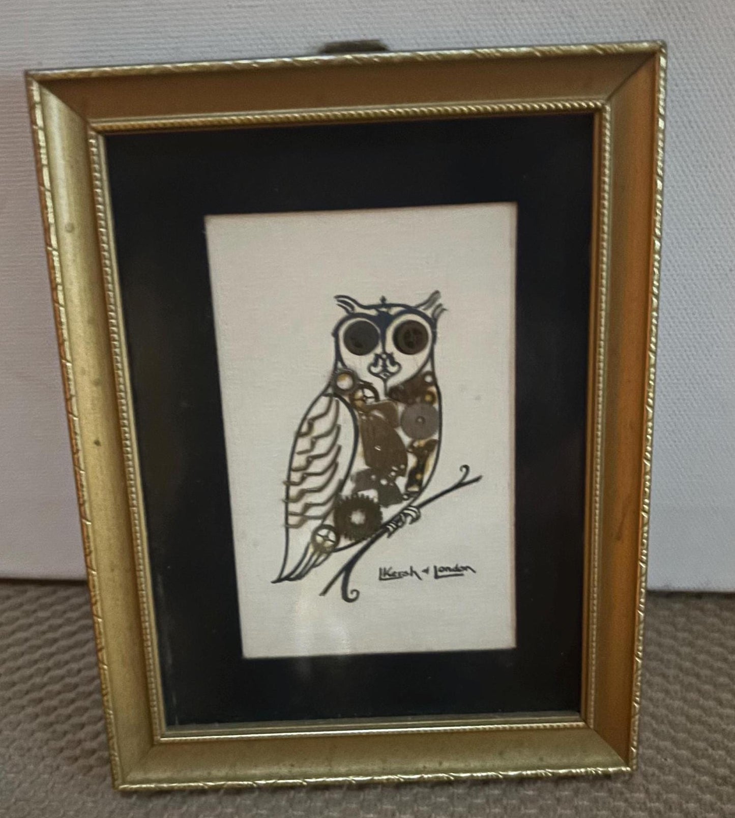 Vintage L Kersh of London Genuine Original Horological Owl Collage Wall Hanging Lover Antiques and Vintage