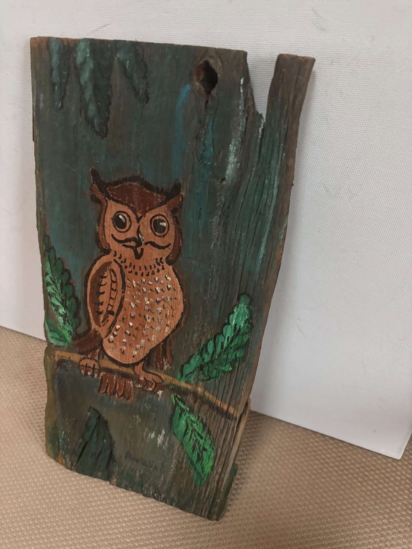 Vintage Owl Driftwood Wall Hanging Hand Painted Driftwood Wall Art Lover Antiques and Vintage