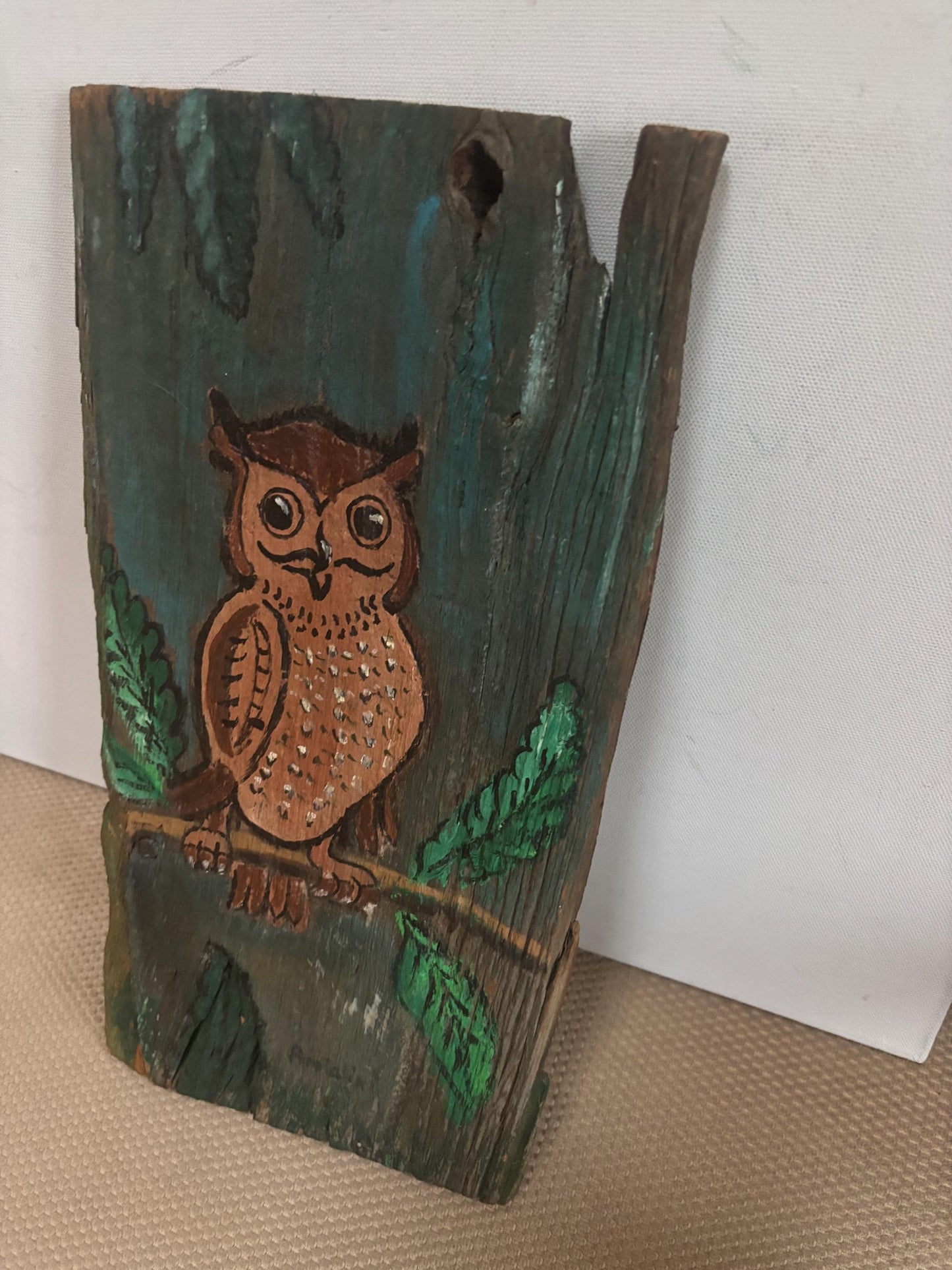 Vintage Owl Driftwood Wall Hanging Hand Painted Driftwood Wall Art Lover Antiques and Vintage
