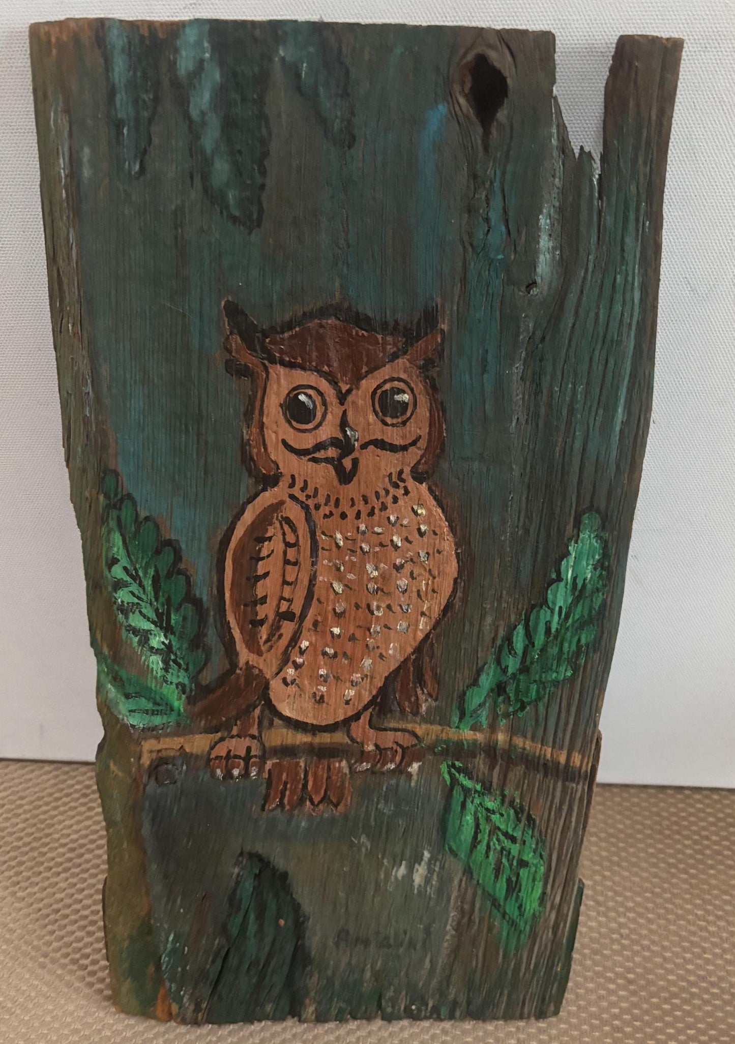Vintage Owl Driftwood Wall Hanging Hand Painted Driftwood Wall Art Lover Antiques and Vintage