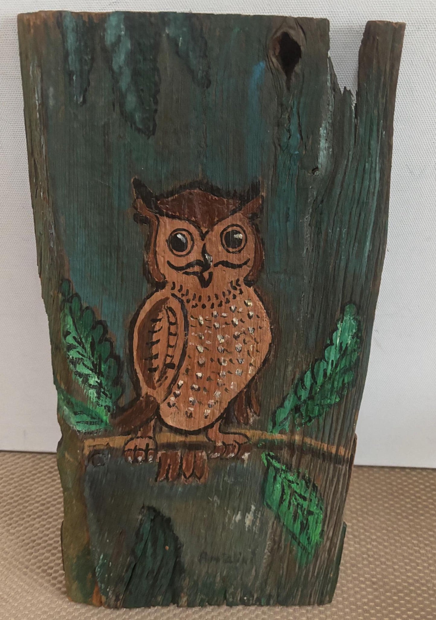 Vintage Owl Driftwood Wall Hanging Hand Painted Driftwood Wall Art Lover Antiques and Vintage