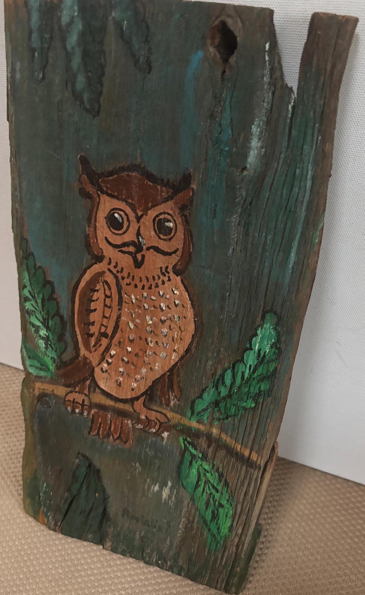 Vintage Owl Driftwood Wall Hanging Hand Painted Driftwood Wall Art Lover Antiques and Vintage