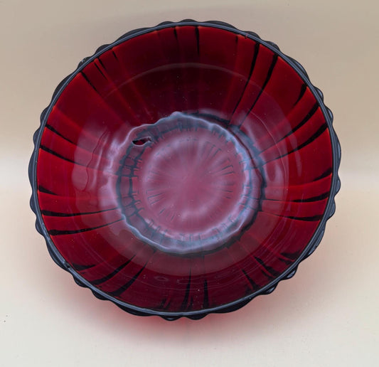 Vintage Arcorco France Ruby Red Ribbed Glass Bowl Lover Antiques and Vintage
