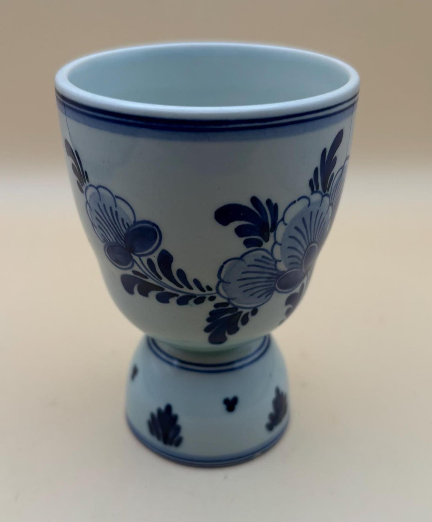 Vintage Delft Blue Ceramic Egg Cup Hand Painted Floral Design in Blue & White Lover Antiques and Vintage