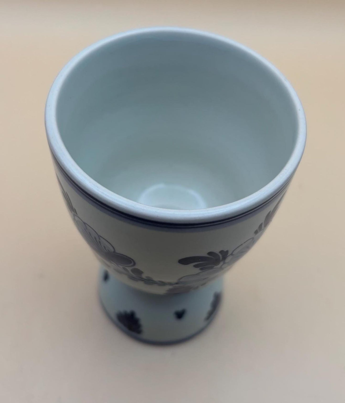 Vintage Delft Blue Ceramic Egg Cup Hand Painted Floral Design in Blue & White Lover Antiques and Vintage