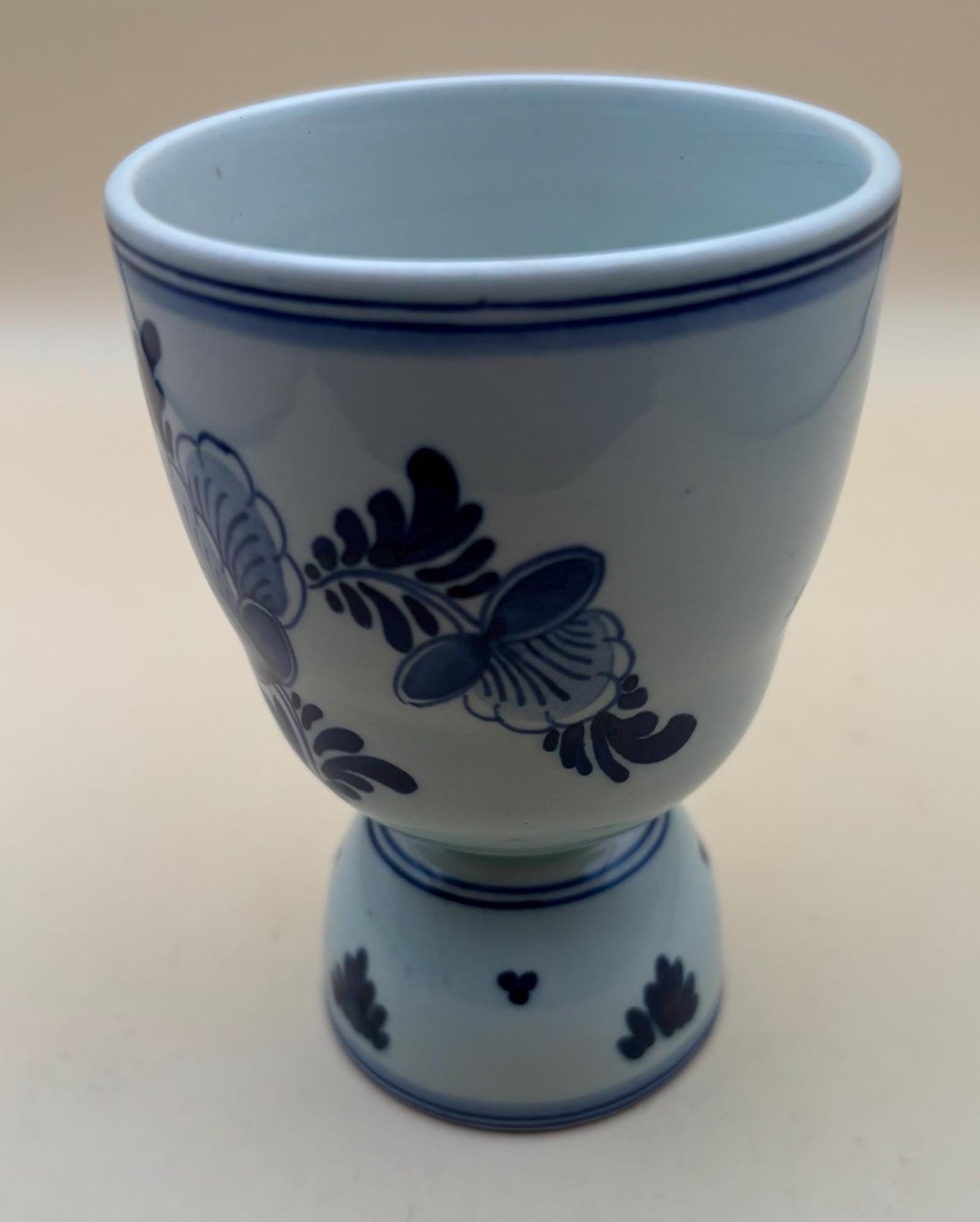 Vintage Delft Blue Ceramic Egg Cup Hand Painted Floral Design in Blue & White Lover Antiques and Vintage