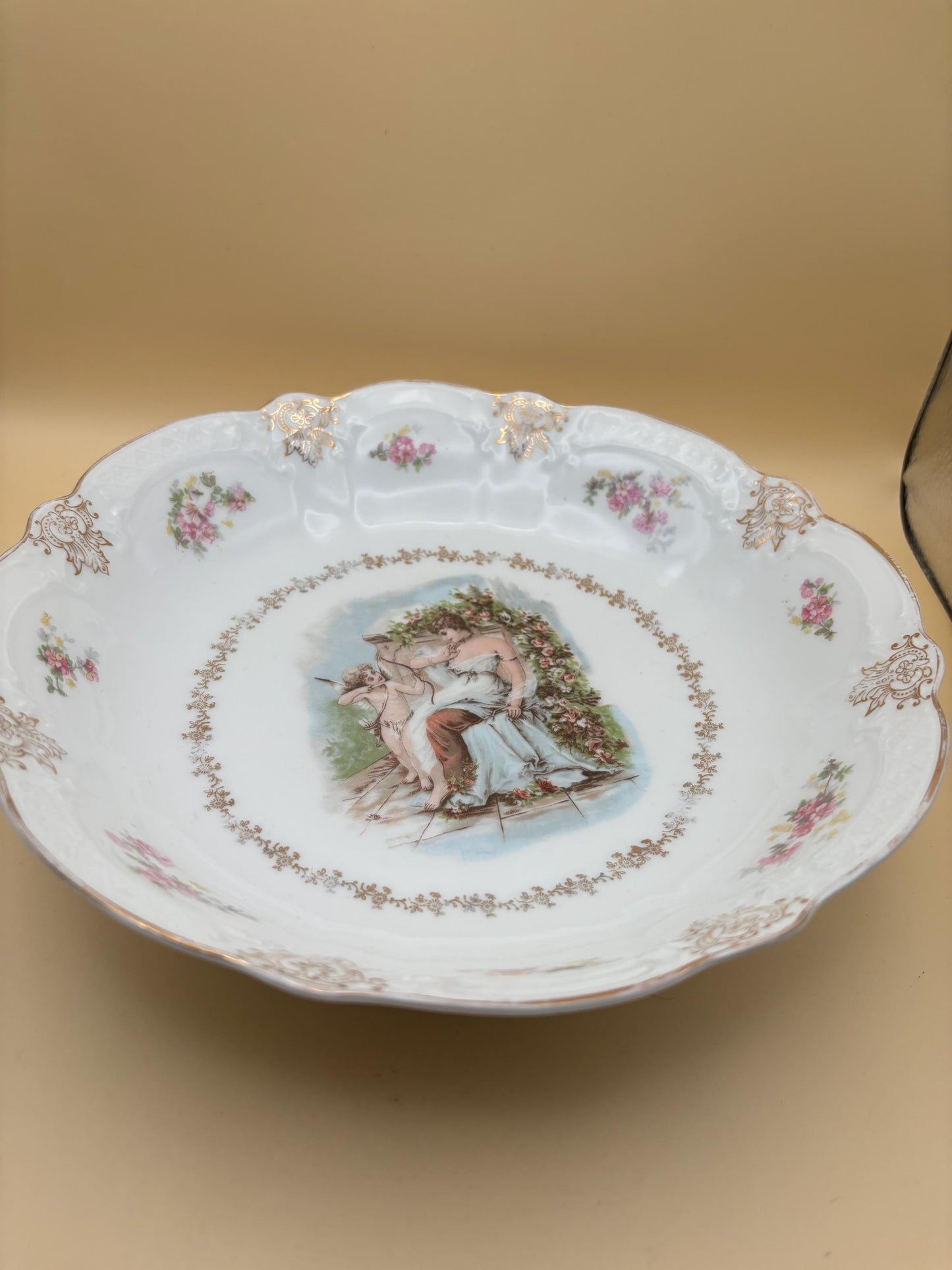 Antique Zeh Scherzer Bavaria Porcelain Bowl Z.S. & Co Plate Cupid and Maiden Surrounding Flowers Design Lover Antiques and Vintage