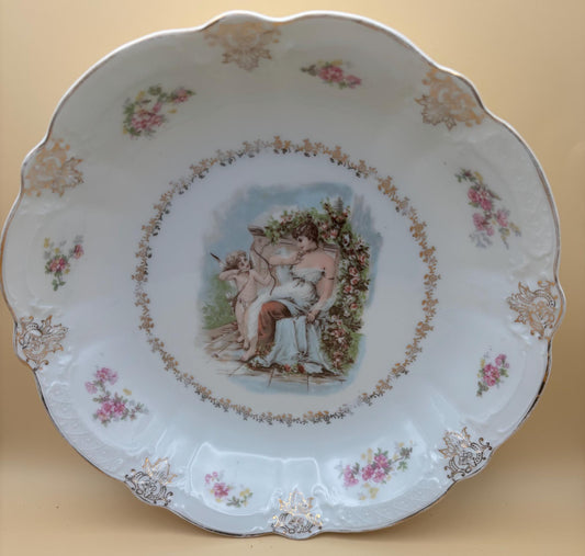 Antique Zeh Scherzer Bavaria Porcelain Bowl Z.S. & Co Plate Cupid and Maiden Surrounding Flowers Design Lover Antiques and Vintage