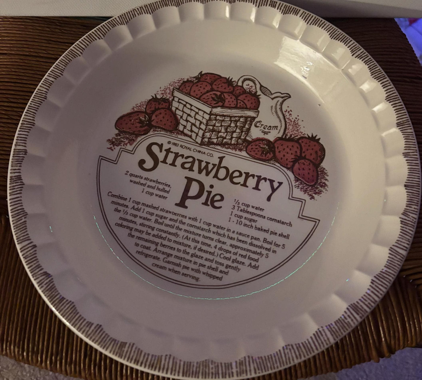 Vintage Jeannette Royal China Pie Plate Country Harvest Series Strawberries Basket Cream Pitcher Design Lover Antiques and Vintage