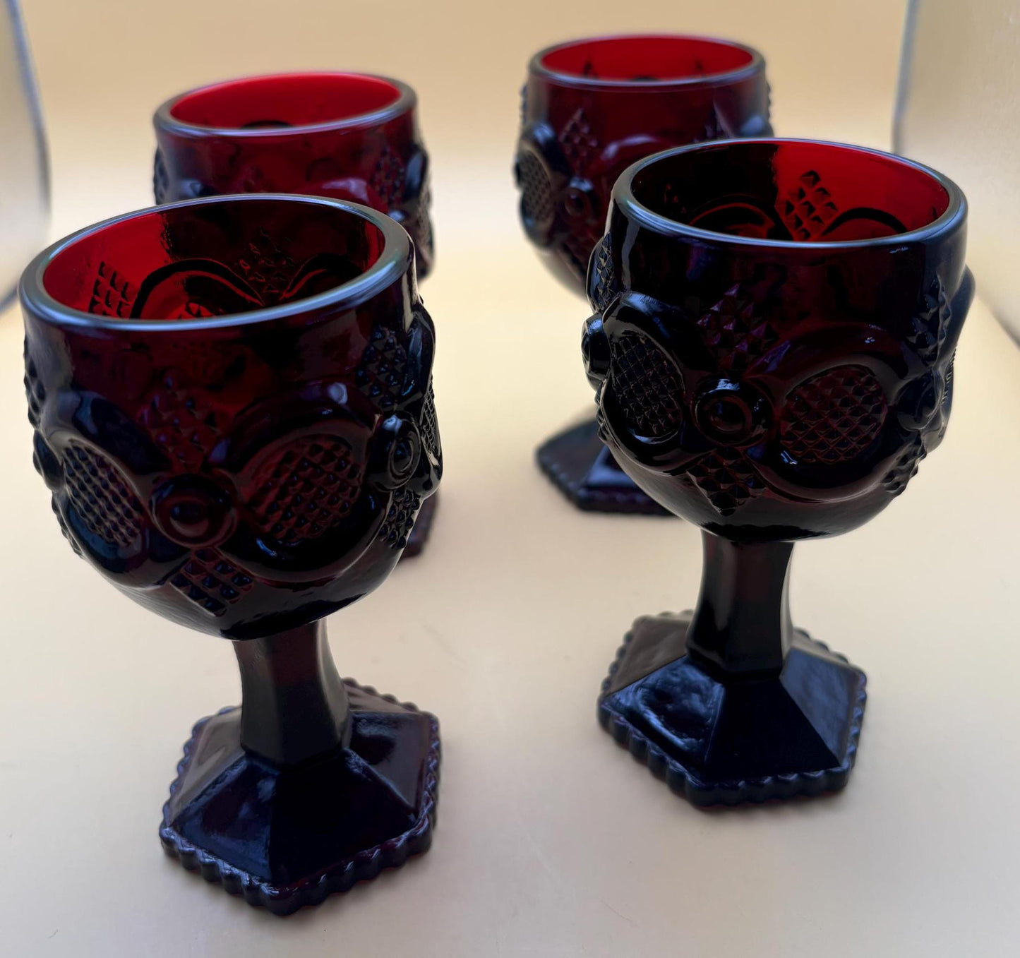 Vintage Collection of 9 Avon Ruby Red Glasses Wine Goblets Red Glass Cups Lover Antiques and Vintage