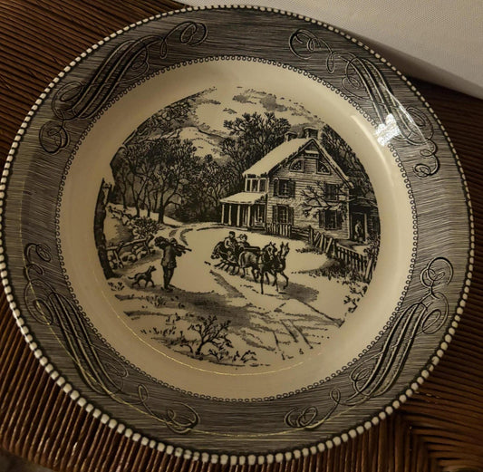 Vintage Royal China Jeannette Bowl Blue & White Carriage with Horses Outdoor Scene House Lover Antiques and Vintage