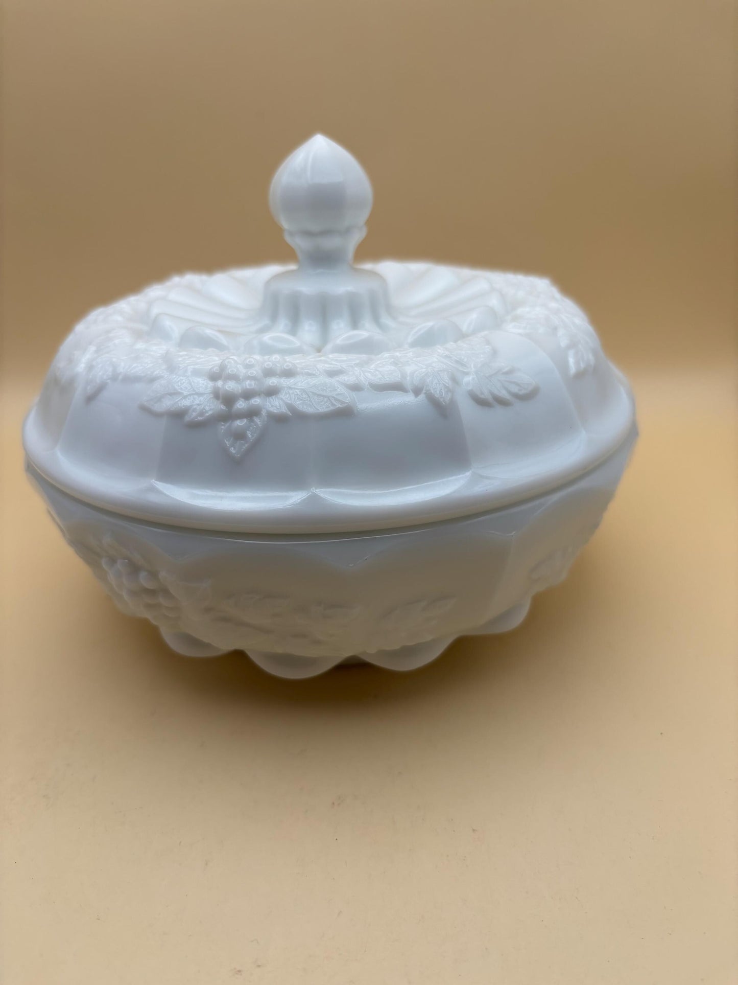Vintage Westmoreland Paneled Grape Lidded Candy Dish Chocolate Box Milk Glass Lover Antiques and Vintage