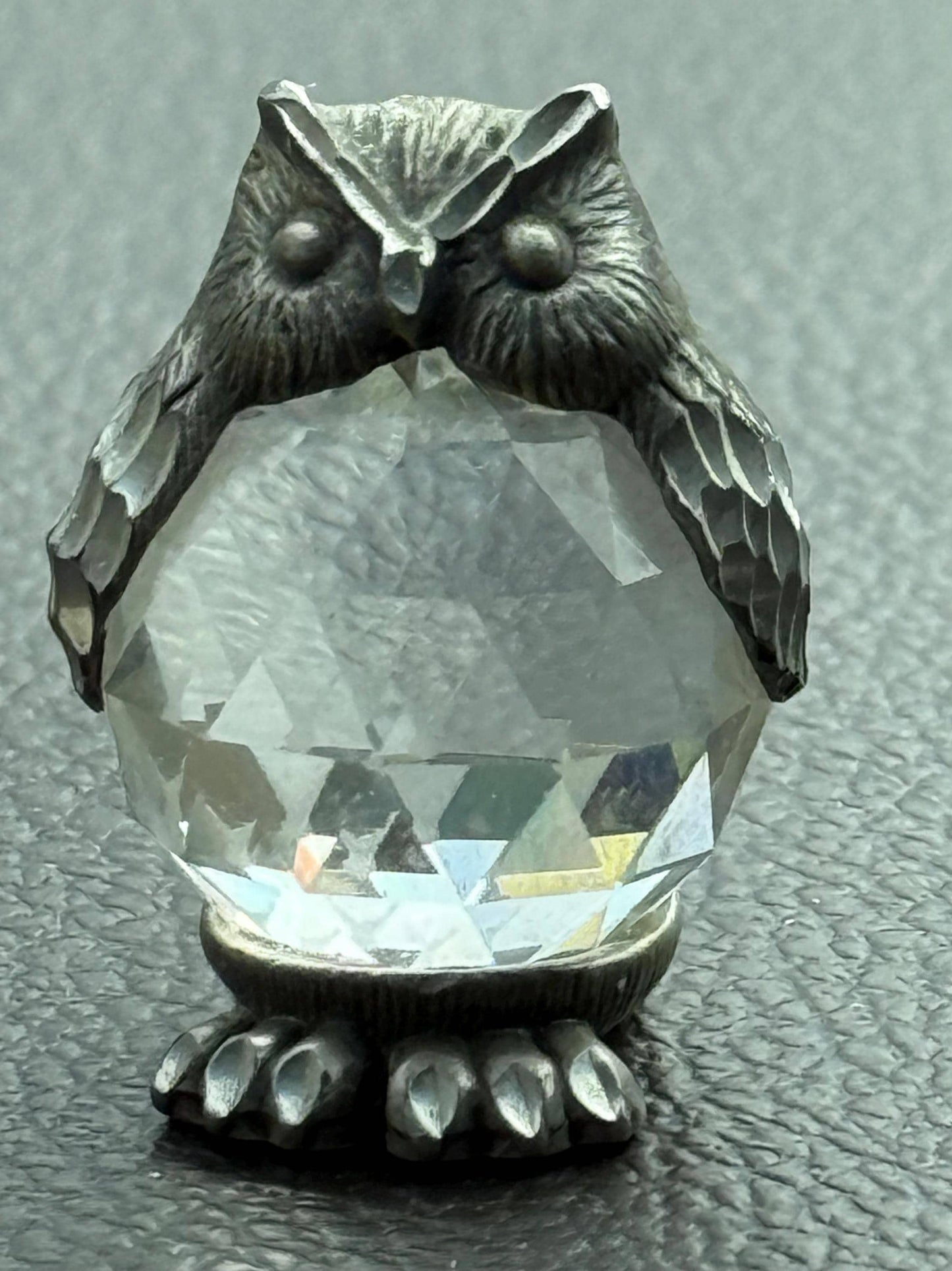 Vintage Crystal and Pewter Barn Owl Figurine Lover Antiques and Vintage