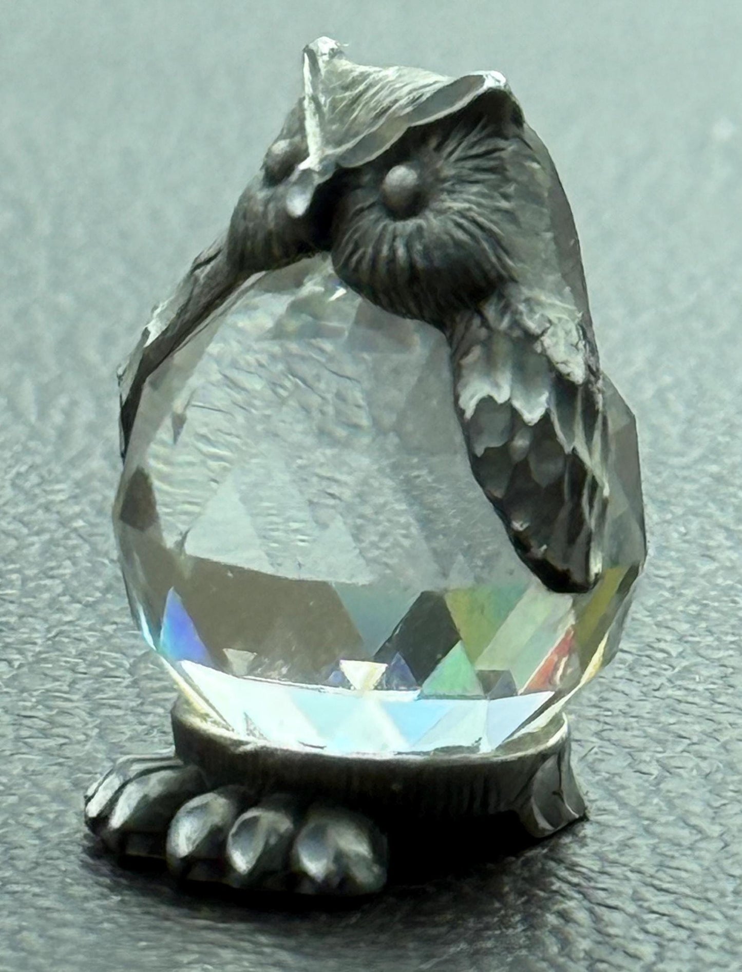 Vintage Crystal and Pewter Barn Owl Figurine Lover Antiques and Vintage
