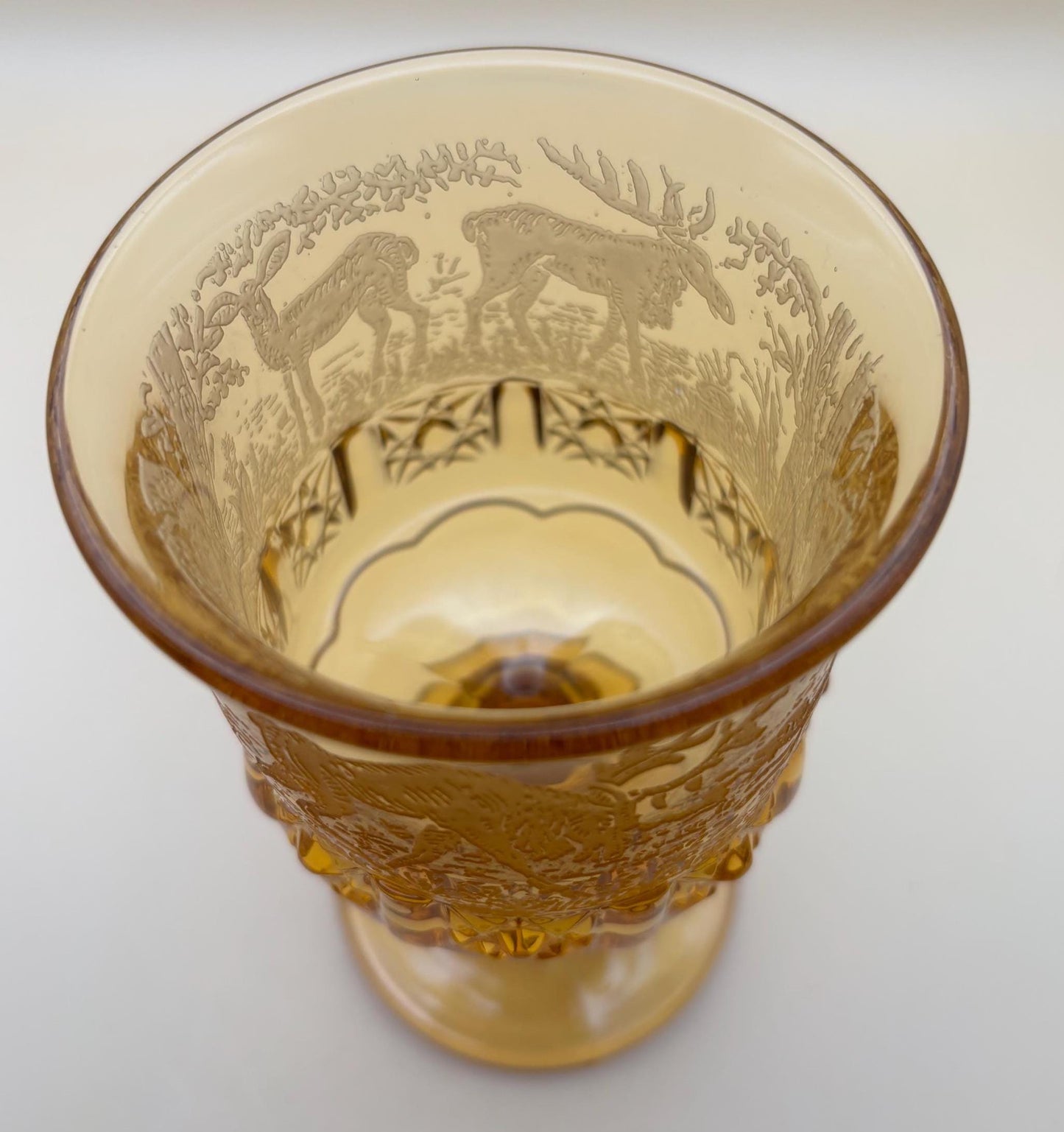 Vintage LG Wright Glass Co Daisy & Cube Amber Goblet Lover Antiques and Vintage