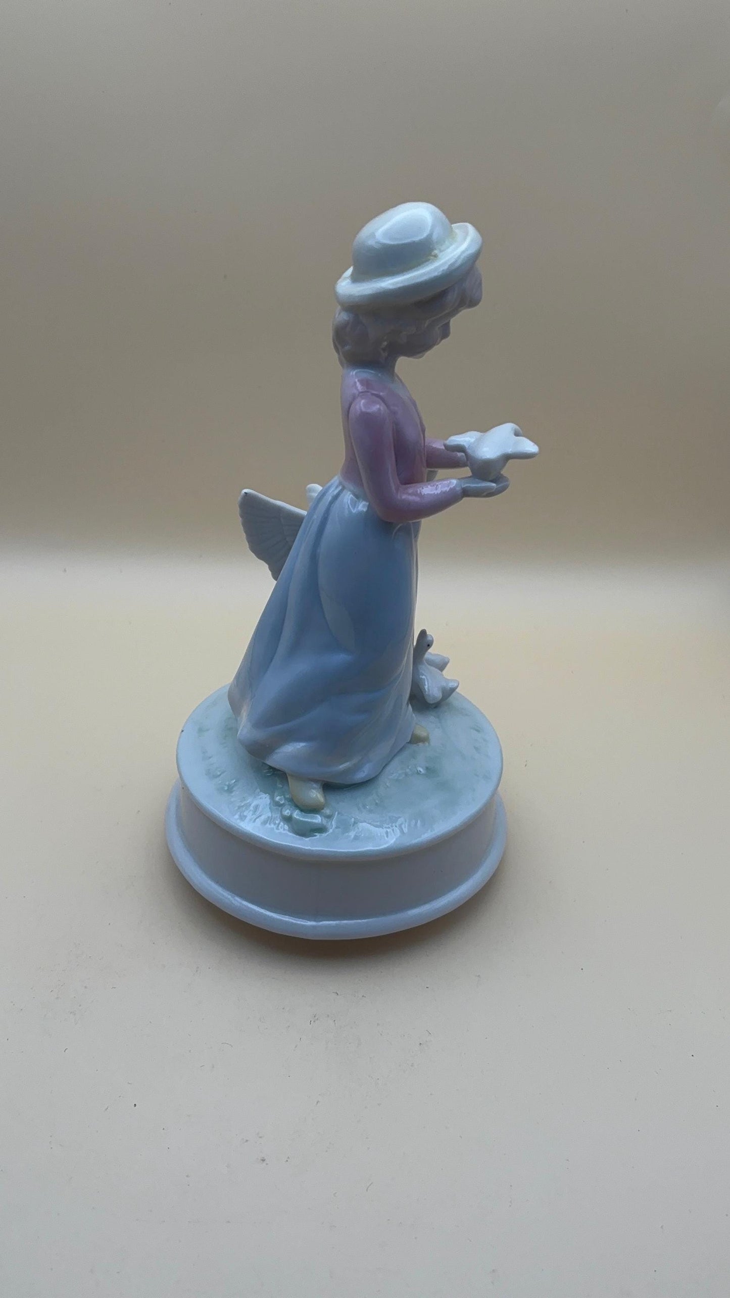 Vintage Woman with Geese Music Box Statue Hand Painted Figurine Lover Antiques and Vintage