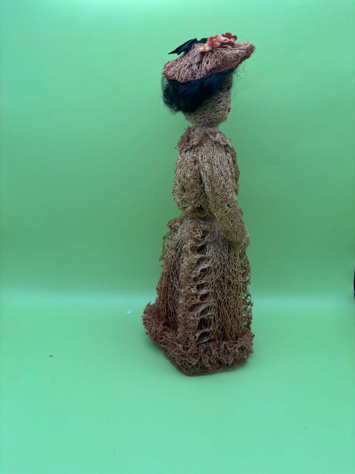 Vintage Folk Art Artist Made Moss Fiber Woman Doll Lover Antiques and Vintage