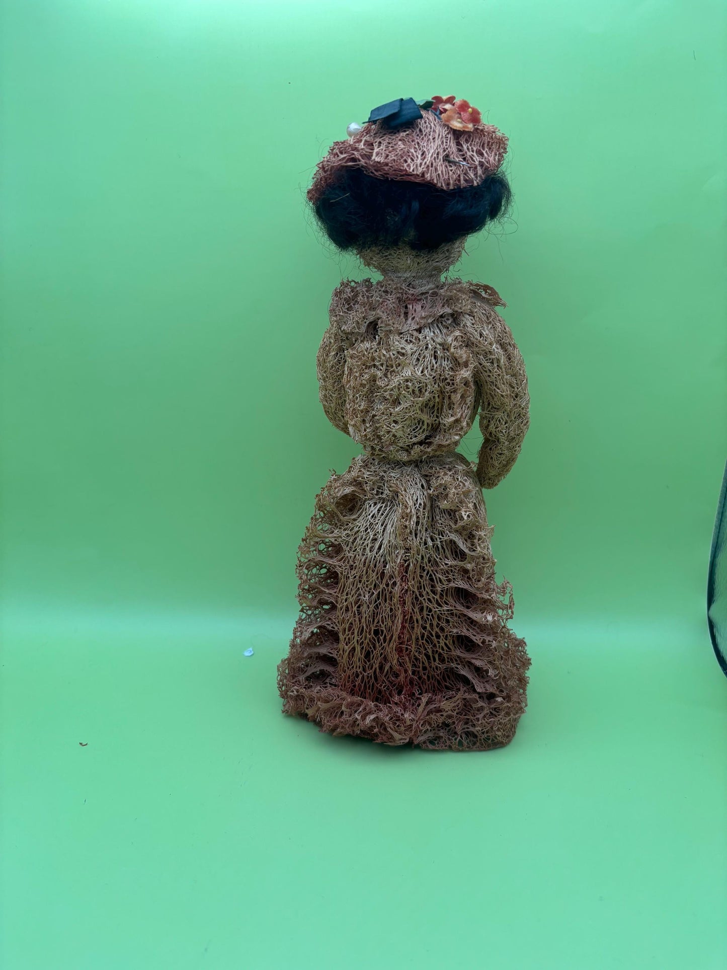 Vintage Folk Art Artist Made Moss Fiber Woman Doll Lover Antiques and Vintage