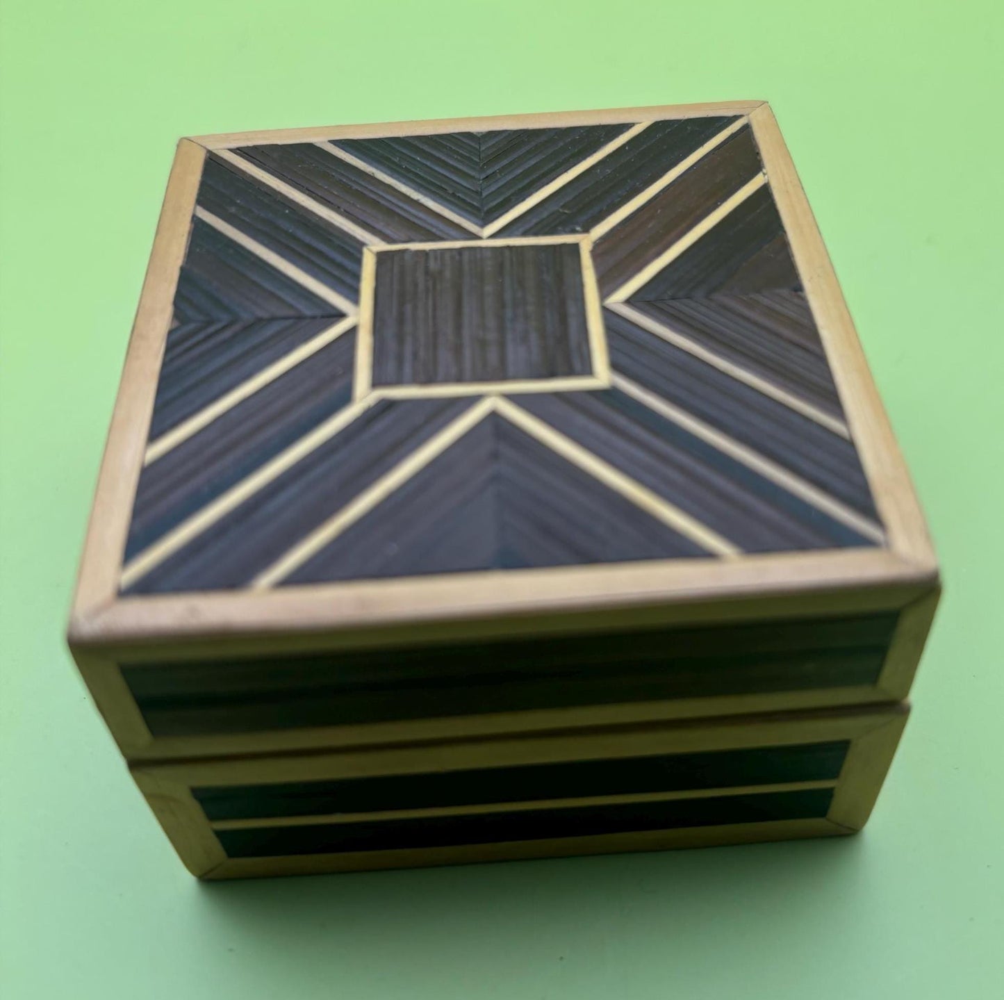 Vintage Wood with Marquetry Inlay Jewelry Box Trinket Box Lover Antiques and Vintage