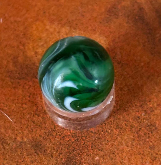 Vintage Peltier Feathered Green & White Slag Glass Marble Lover Antiques and Vintage