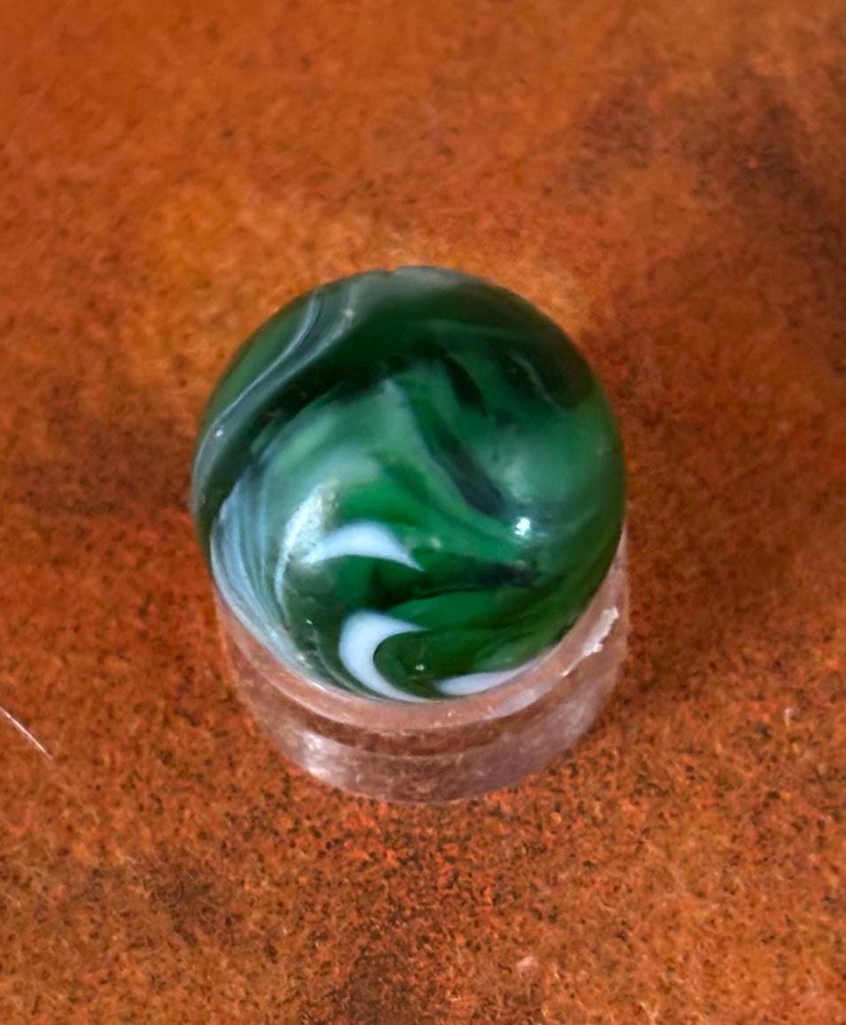 Vintage Peltier Feathered Green & White Slag Glass Marble Lover Antiques and Vintage