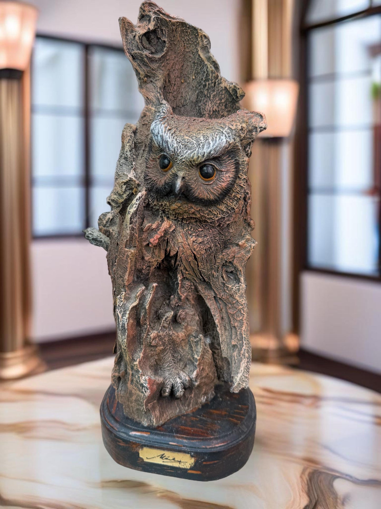 Vintage Great Horned Owl Carved by A. Giannelli Carved Alabaster Owl Statue Made in Italy Lover Antiques and Vintage
