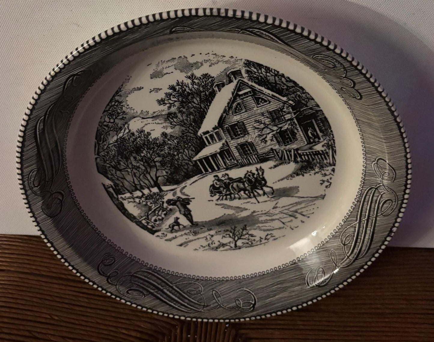 Vintage Royal China Jeannette Bowl Blue & White Carriage with Horses Outdoor Scene House Lover Antiques and Vintage