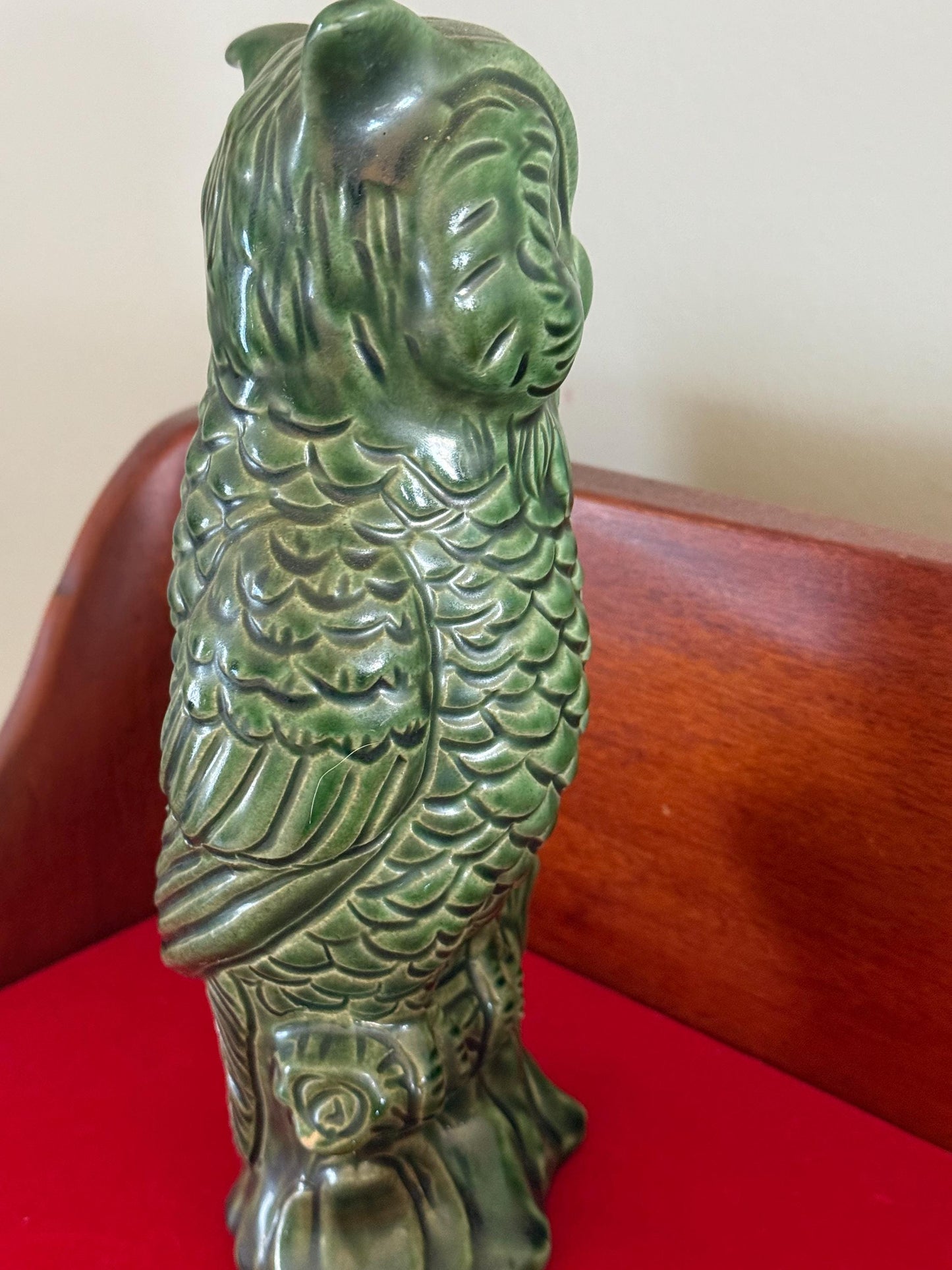 Vintage Owl with Pumpkin Ornament Slavic Poland Hand Blown Green Glass Owl Christmas Holiday Lover Antiques and Vintage