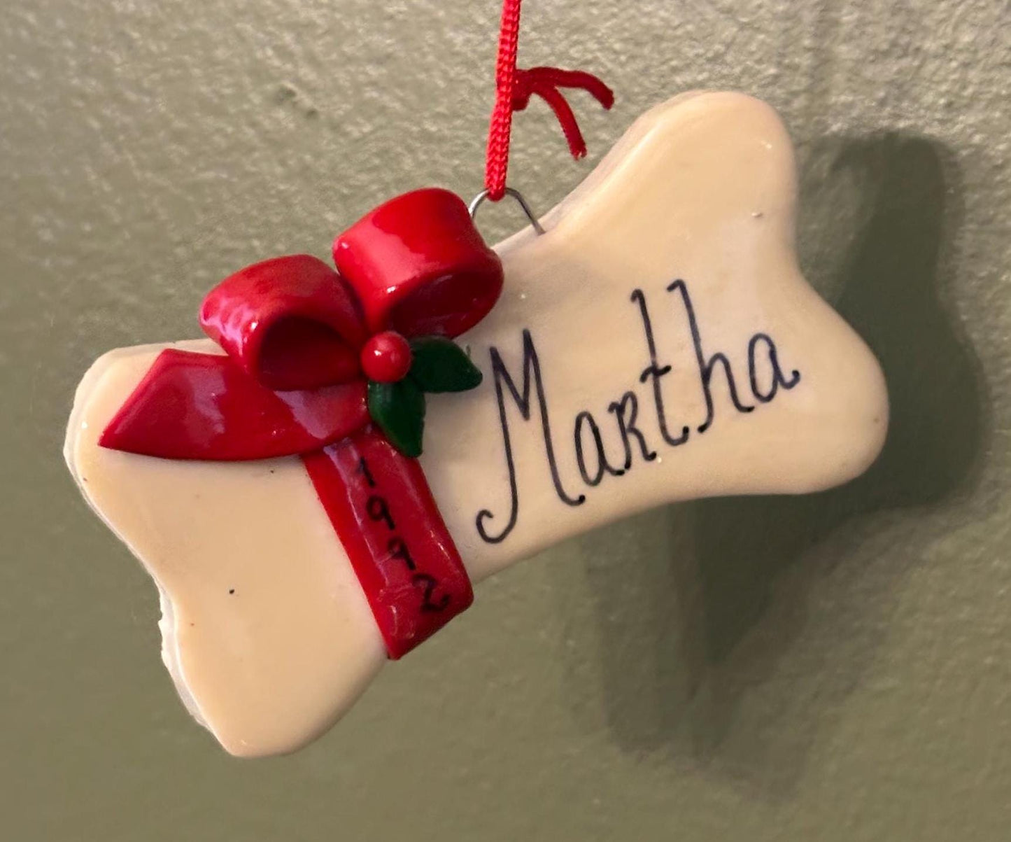 Vintage Martha Dog Bone Ornament Dated 1992 Gift For Her Lover Antiques and Vintage