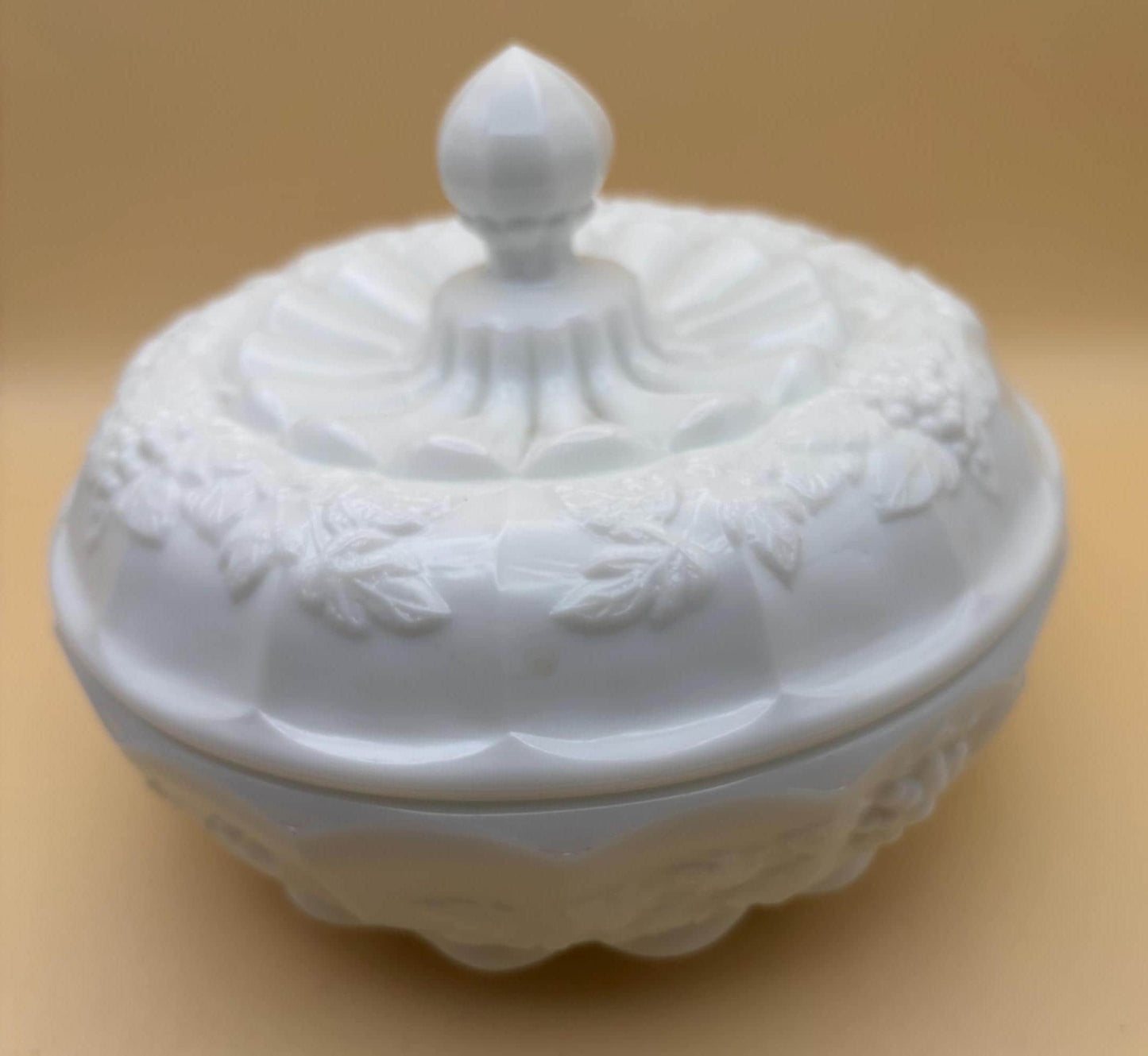Vintage Westmoreland Paneled Grape Lidded Candy Dish Chocolate Box Milk Glass Lover Antiques and Vintage