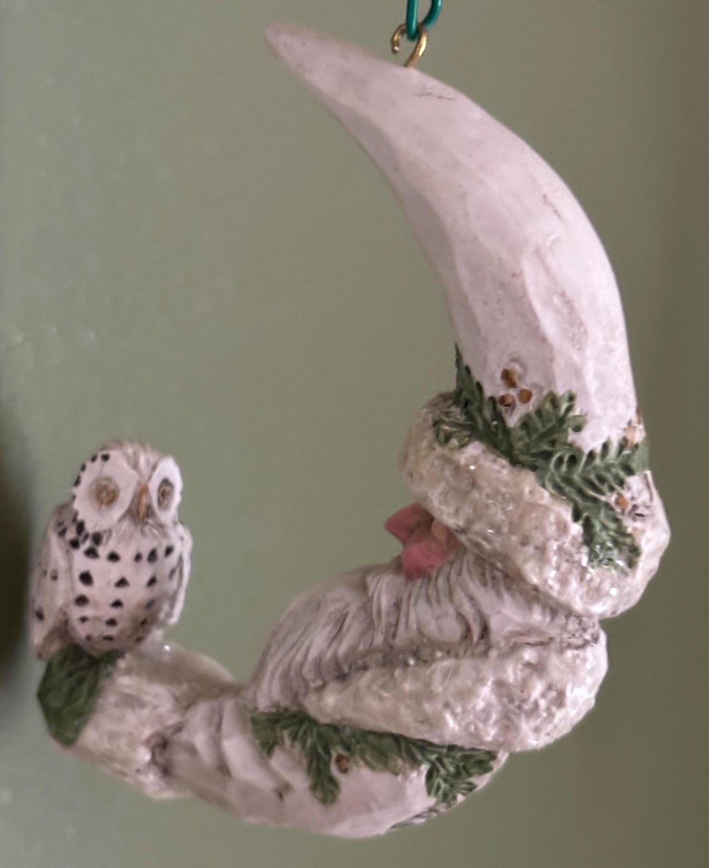 Vintage Pam Schifferl Crescent Shaped Hand Painted Santa Ornament Lover Antiques and Vintage