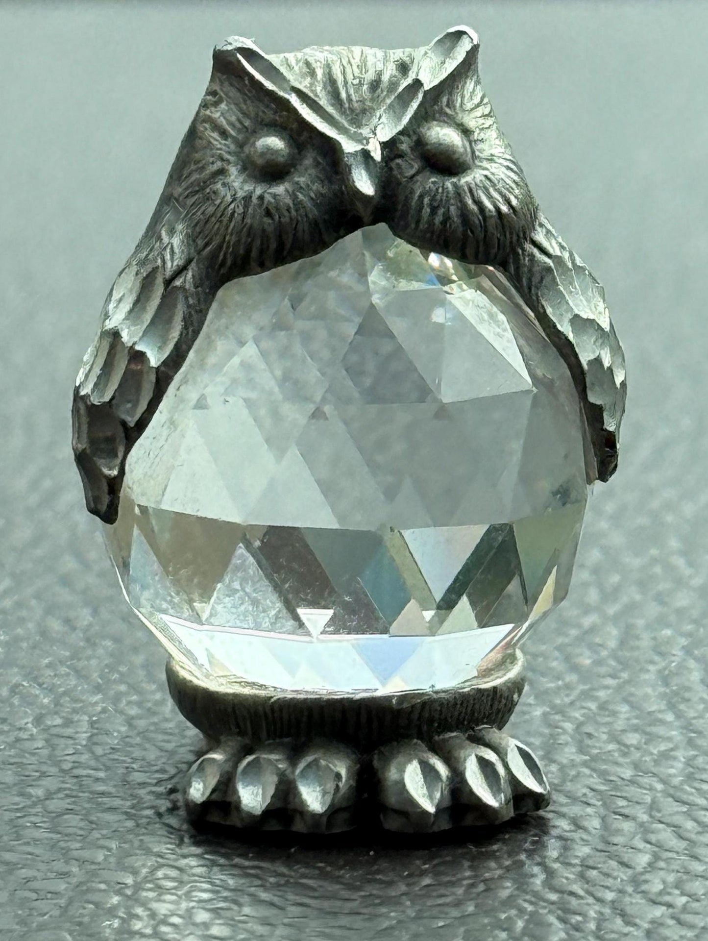 Vintage Crystal and Pewter Barn Owl Figurine Lover Antiques and Vintage