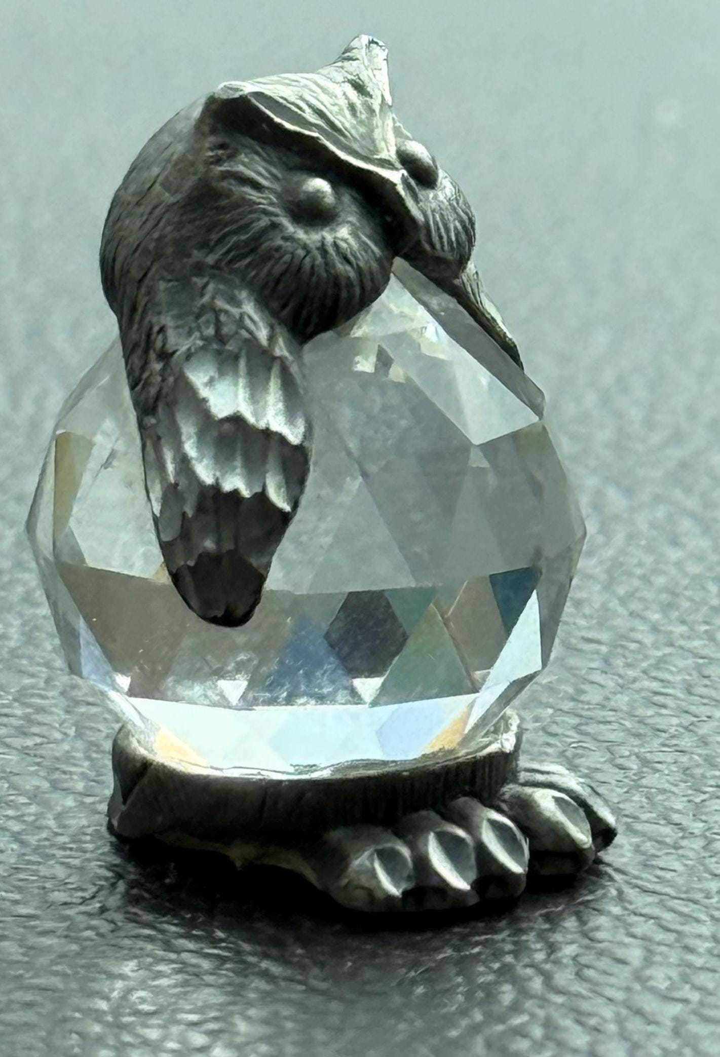 Vintage Crystal and Pewter Barn Owl Figurine Lover Antiques and Vintage