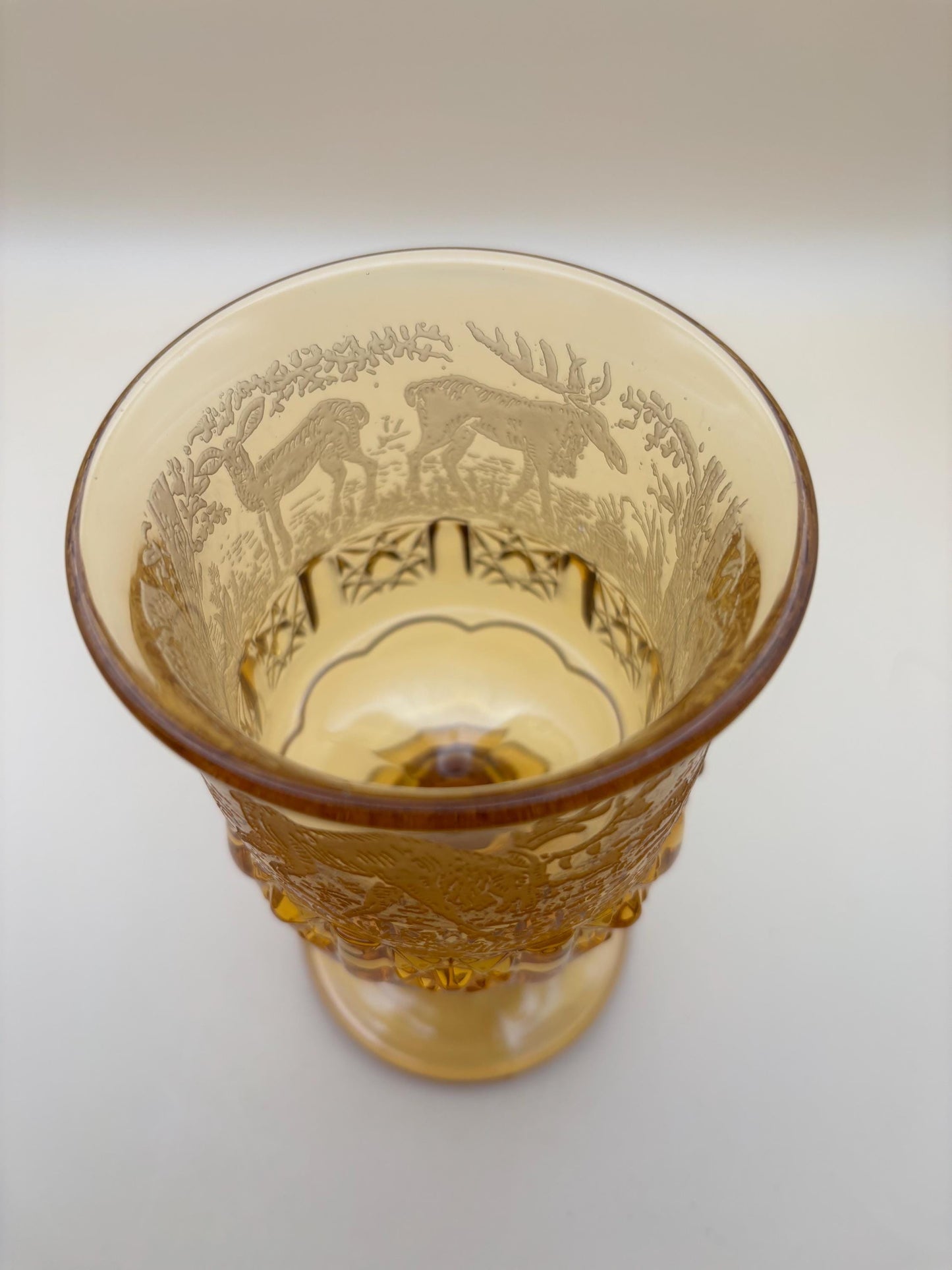 Vintage LG Wright Glass Co Daisy & Cube Amber Goblet Lover Antiques and Vintage