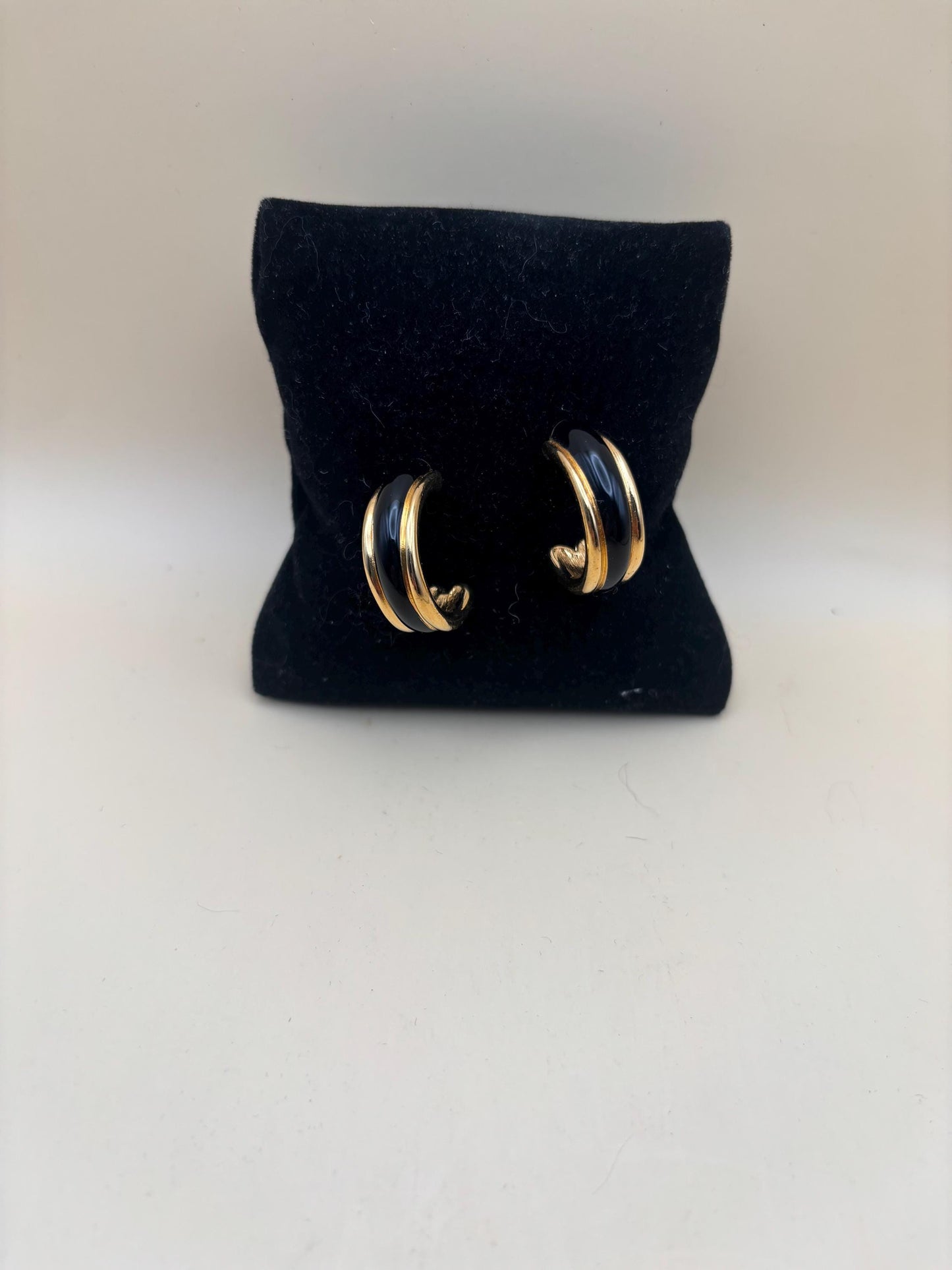 Vintage Monet Gold & Black Hoop Earrings Lover Antiques and Vintage