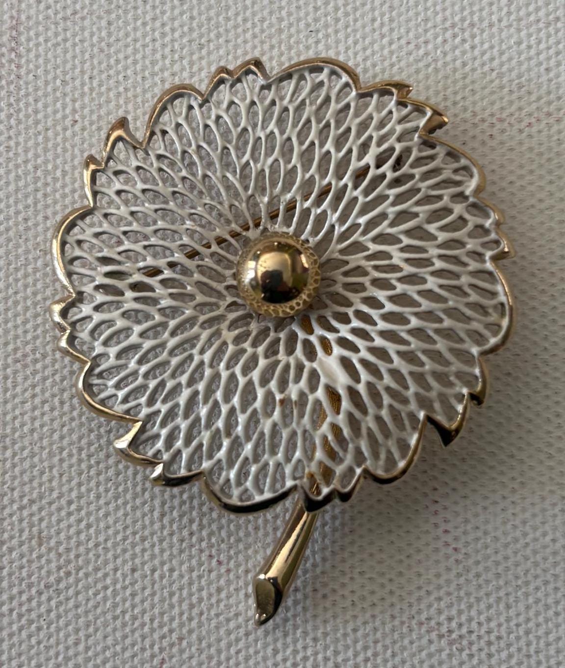 Vintage Emerald Green and Gold Brooch Pin Lover Antiques and Vintage