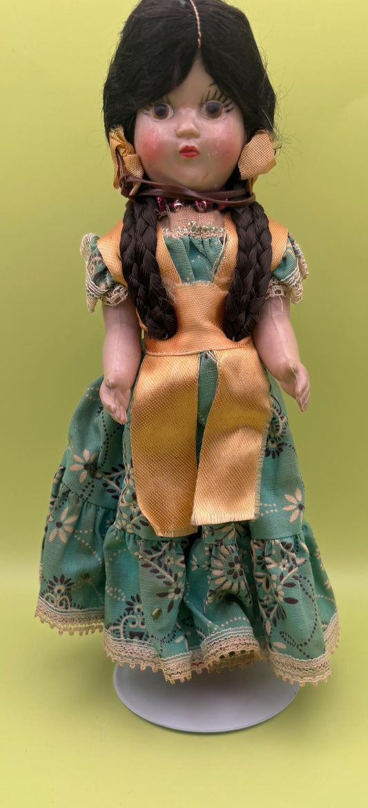 Vintage Pocahontas Folk Art Artist Made Moss Fiber Woman Doll Lover Antiques and Vintage
