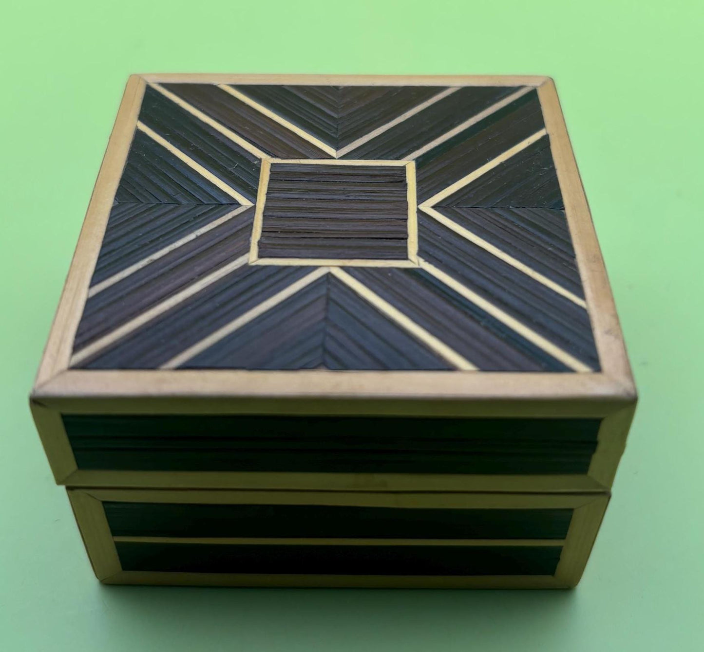 Vintage Wood with Marquetry Inlay Jewelry Box Trinket Box Lover Antiques and Vintage