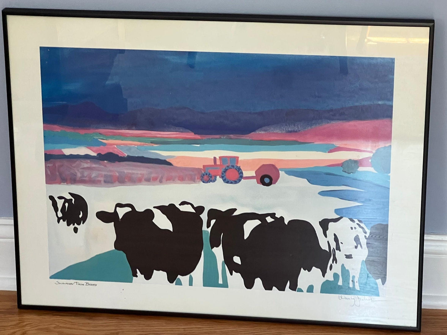Vintage Woody Jackson 1990 Summer Time Blues Signed & Framed Cow Print Abstract Ben and Jerry artwork art Lover Antiques and Vintage