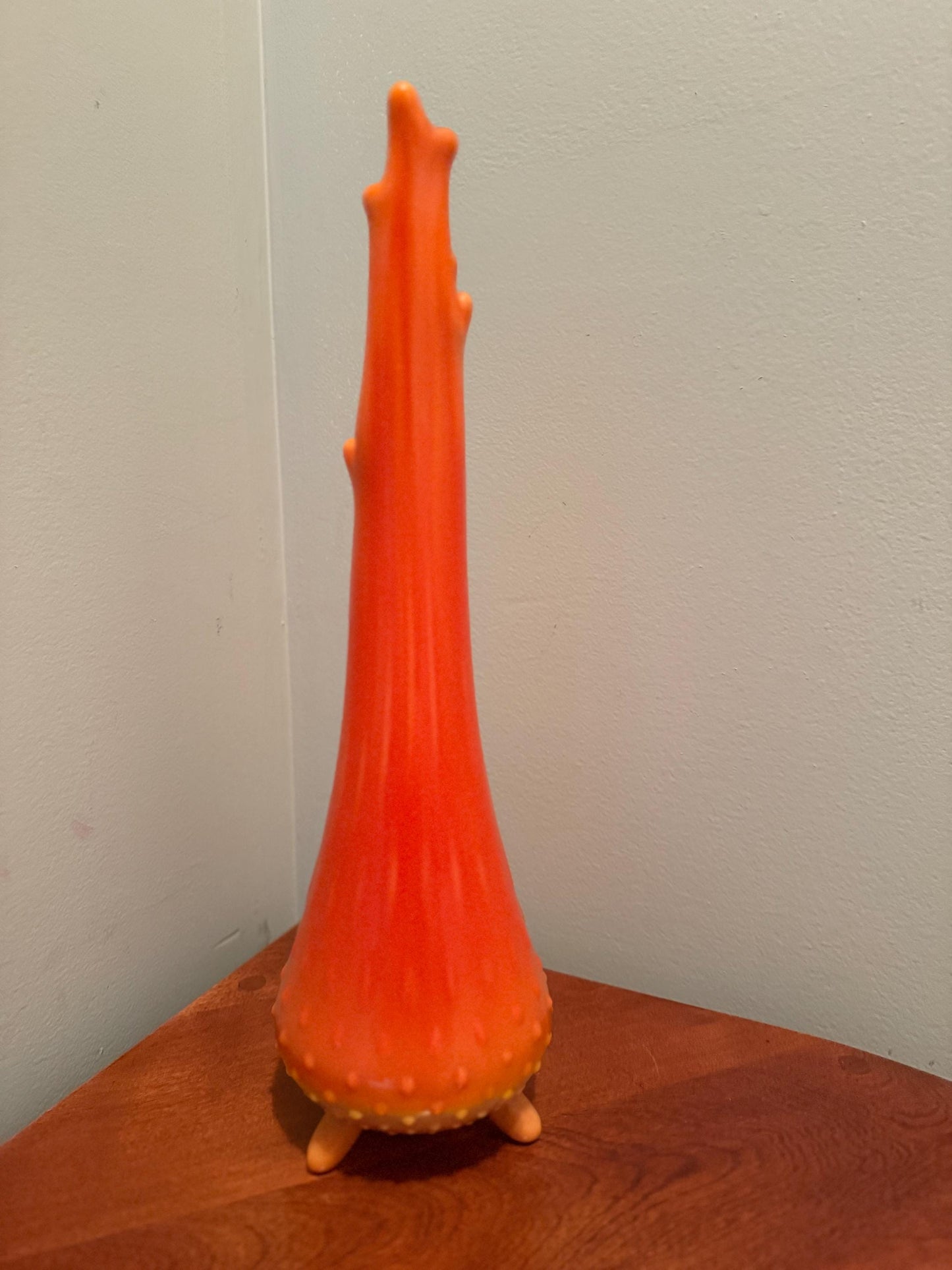 Vintage LE Smith Bittersweet Three Toe Swung Vase Orange Yellow Slag Glass Footed Ruffle Drippy Vase Lover Antiques and Vintage