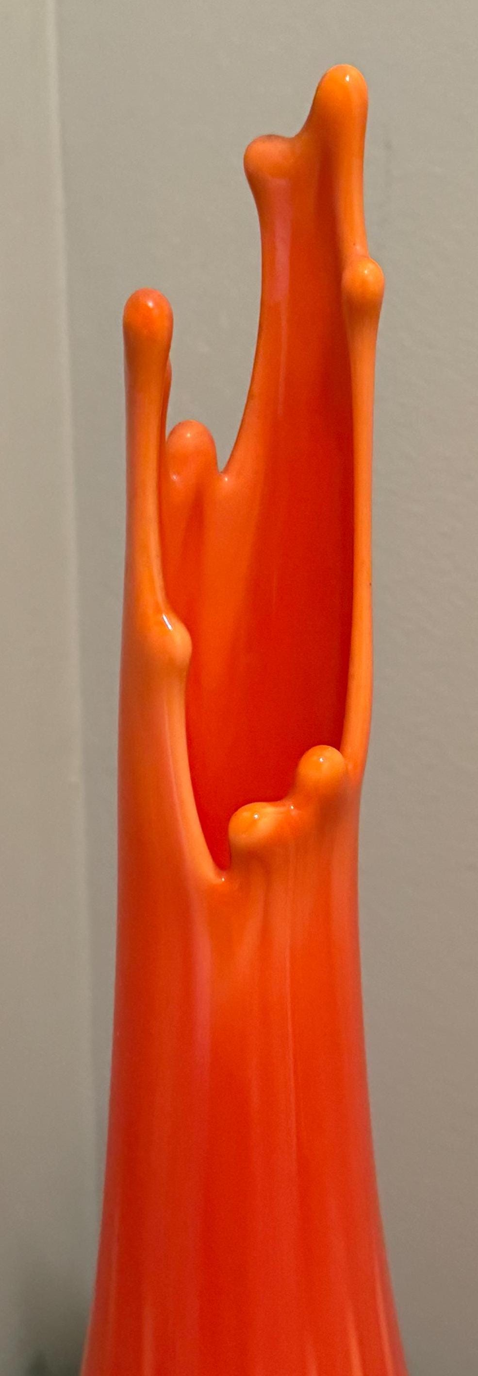 Vintage LE Smith Bittersweet Three Toe Swung Vase Orange Yellow Slag Glass Footed Ruffle Drippy Vase Lover Antiques and Vintage