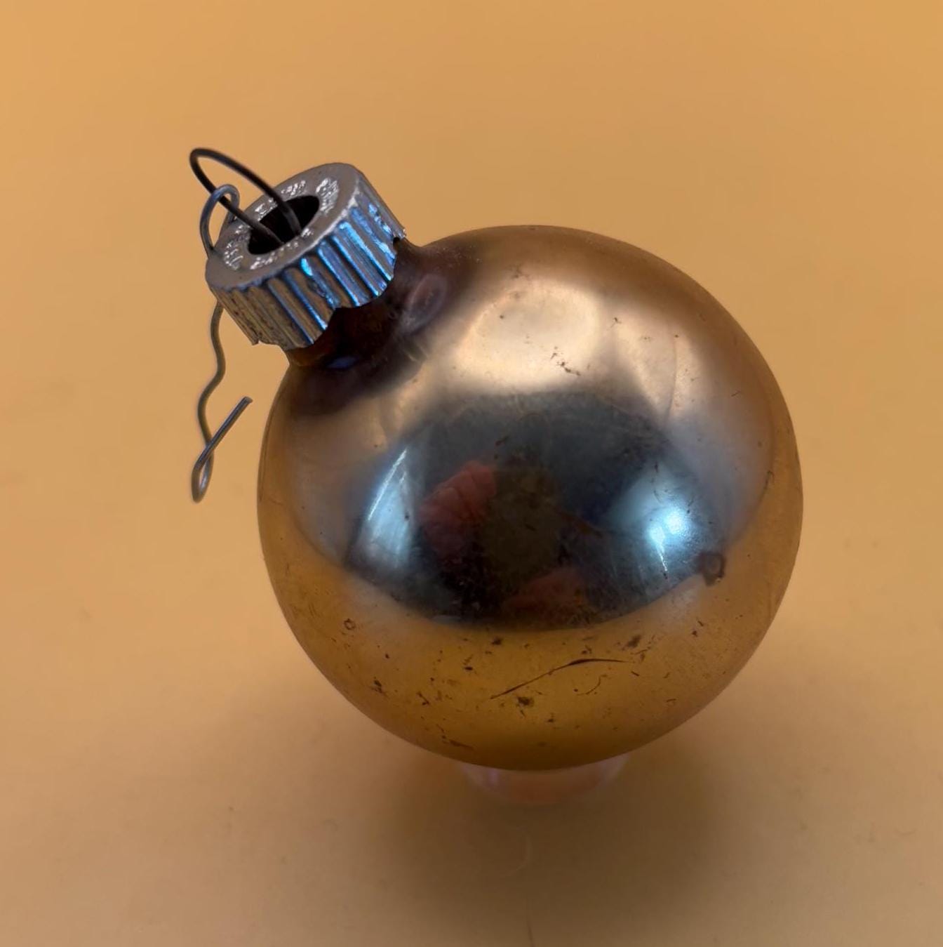 Vintage Peach Shiny Brite Striped Ball Ornament Circle Circa 1940’s Lover Antiques and Vintage