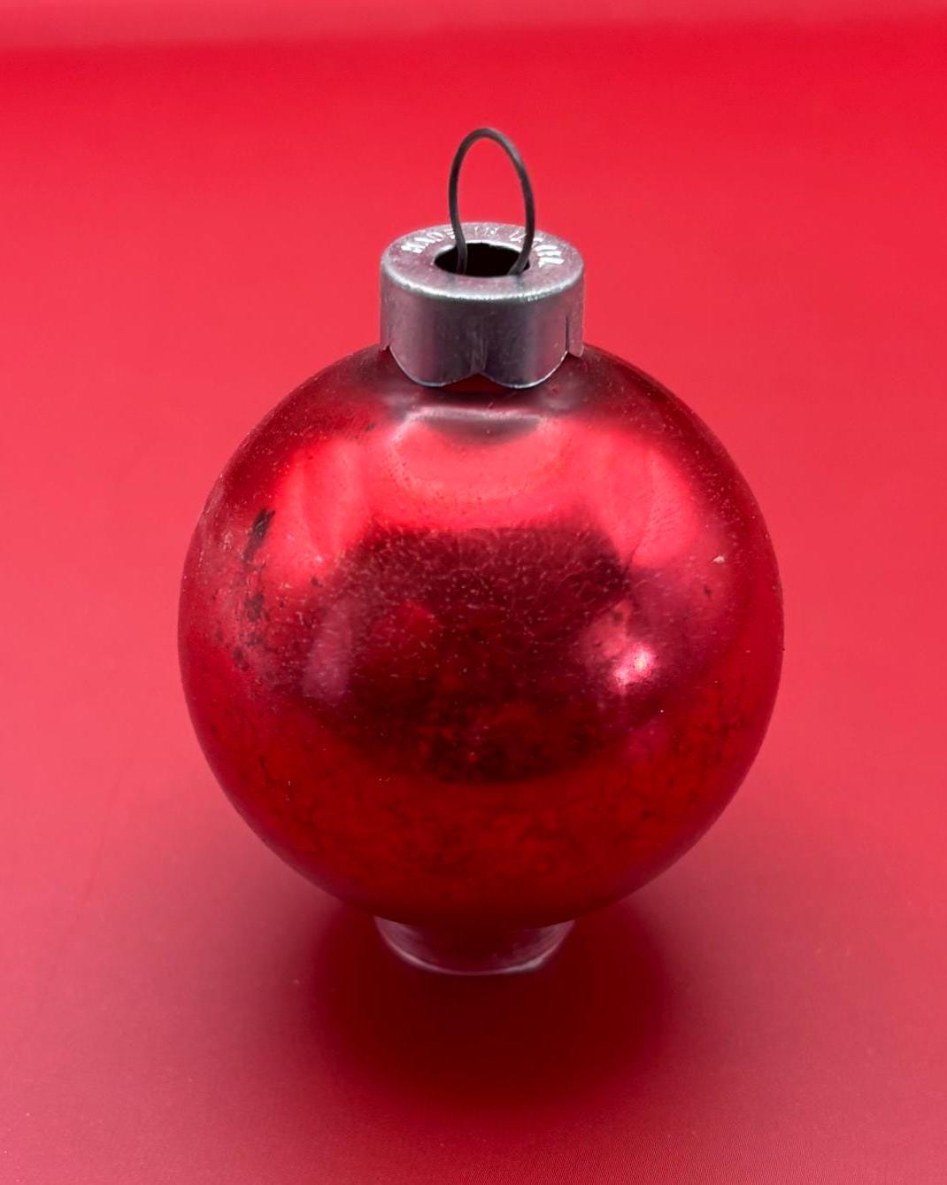 Vintage Red Shiny Brite Striped Ball Ornament Circle Circa 1940’s Lover Antiques and Vintage