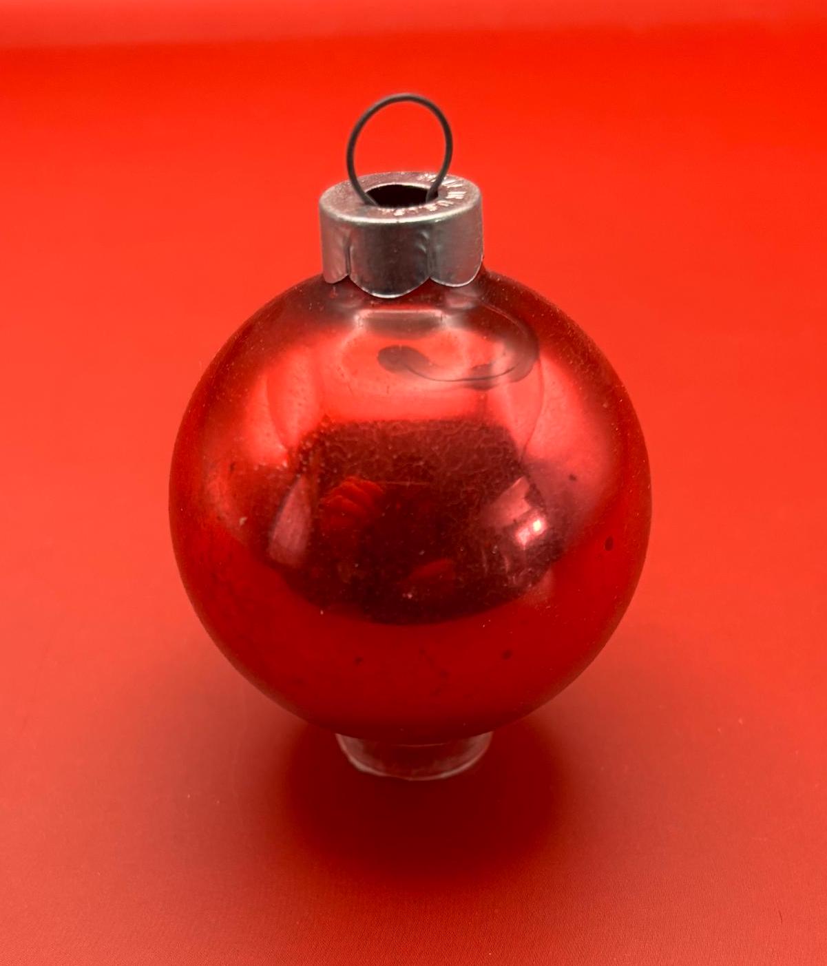 Vintage Red Shiny Brite Striped Ball Ornament Circle Circa 1940’s Lover Antiques and Vintage