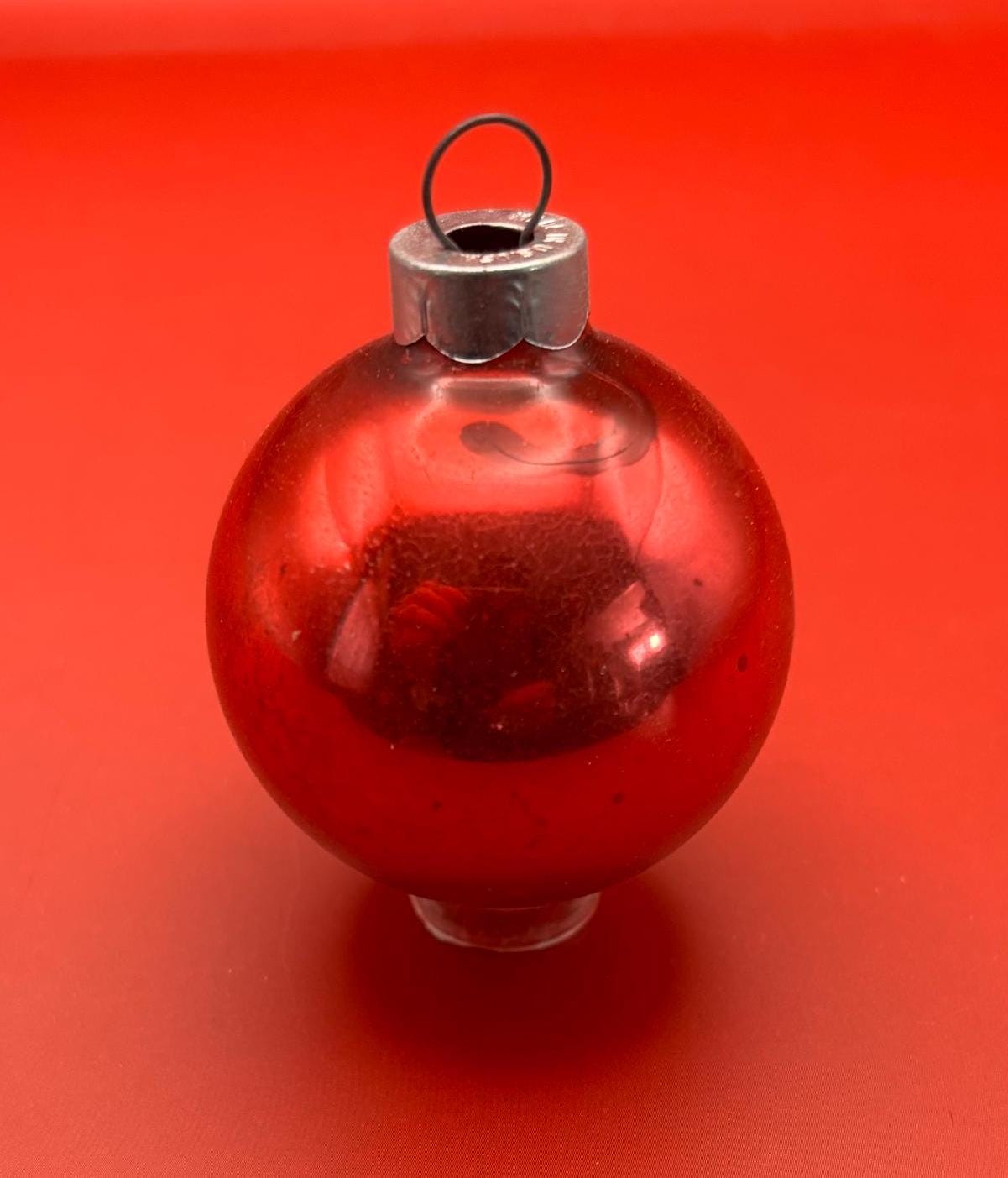 Vintage Red Shiny Brite Striped Ball Ornament Circle Circa 1940’s Lover Antiques and Vintage