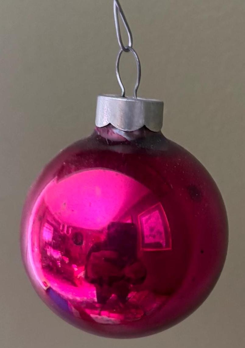 Vintage Peach Shiny Brite Striped Ball Ornament Circle Circa 1940’s Lover Antiques and Vintage