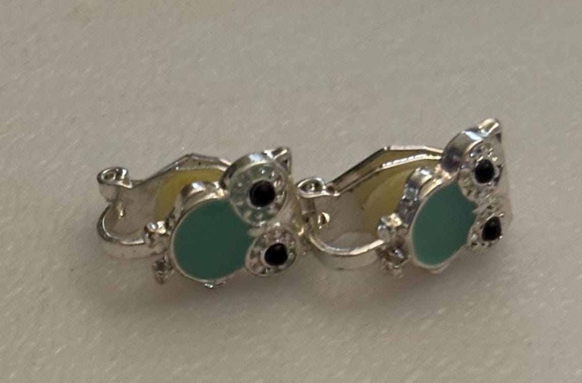 Vintage Owl Earrings Enamel Body Gift For Her Lover Antiques and Vintage