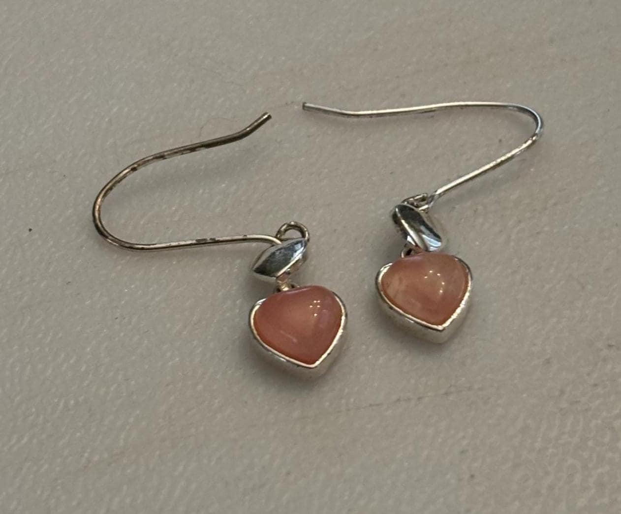 Vintage Pink Heart Mother of Pearl & Sterling Silver Earrings Lover Antiques and Vintage