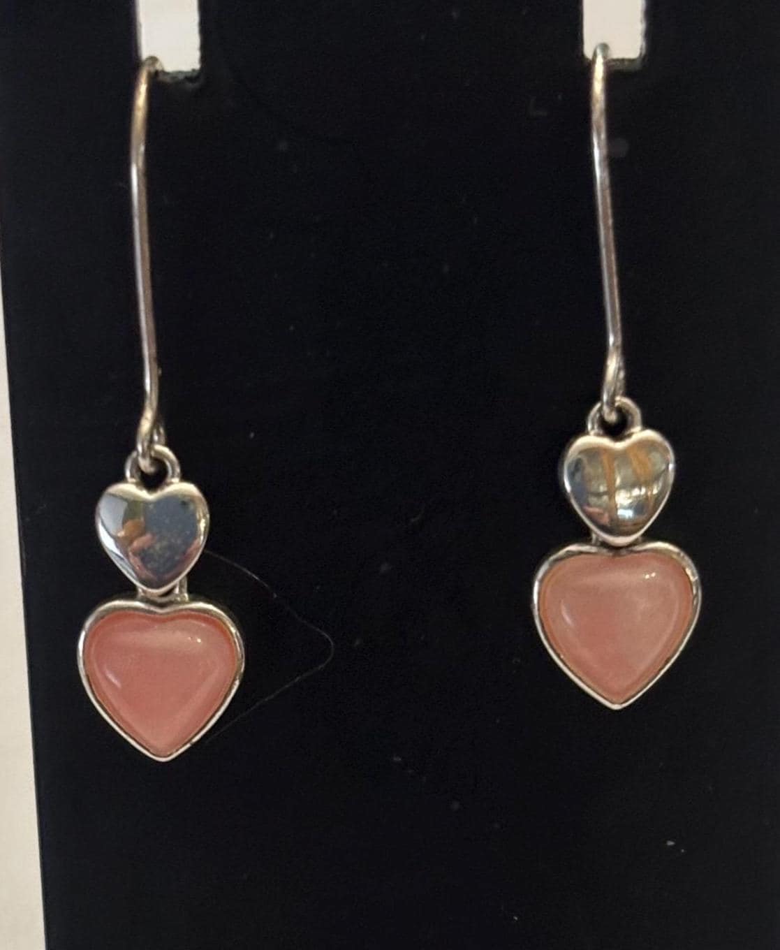 Vintage Pink Heart Mother of Pearl & Sterling Silver Earrings Lover Antiques and Vintage