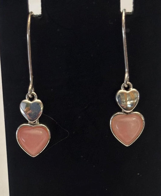 Vintage Pink Heart Mother of Pearl & Sterling Silver Earrings Lover Antiques and Vintage